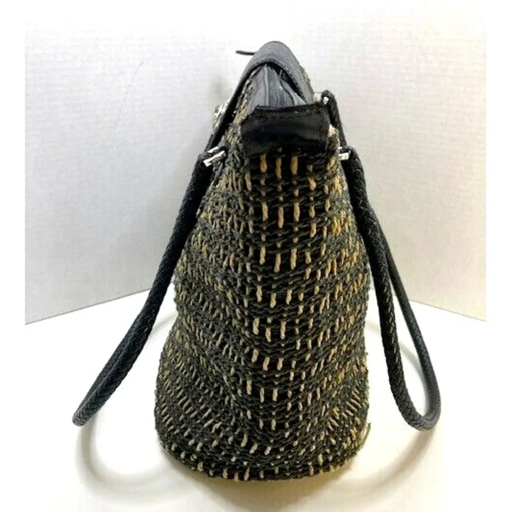 Brighton Women's Woven Black Leather Braided Strap Charm Straw Handbag Purse 14